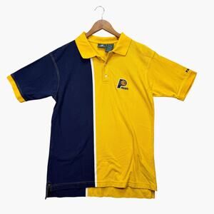 NBA Indiana Pacers Coaches Golf Polo Shirt Color Block Sports Half Blue Yellow L